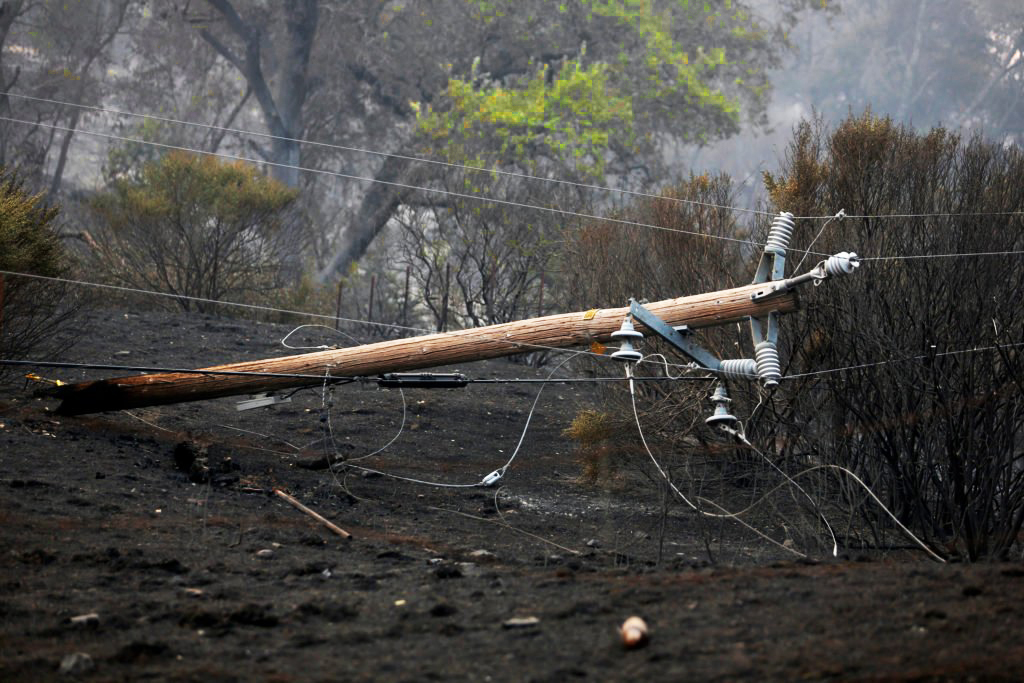 In Northern California, such as here near Fairfield, wildfires have destroyed power lines, leading to power outages. Outages also occur when the local utility turns off power during high winds to prevent power lines from sparking wildfires.