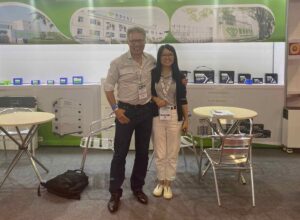 Arnold Leitner, CEO, with Vera Wang, one of our Chinese partners at RE+ in Las Vegas in 2023.