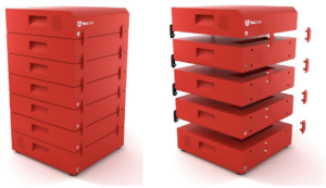 The first concept of the stackable PowerBloc in 2016. One of the drawbacks of the design was the separate connectors. It took many iterations to arrive at a system with no loose connectors.