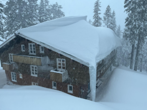 The Heidelmann Lodge, the mountain home of the Naturefriends hiking club near Soda Springs, California, in mid-January 2023.