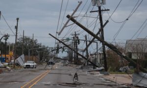 Downed power lines in Lake Charles, Louisiana, after a hurricane in 2020. Source: The Guardian