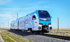California’s new hydrogen fuel-cell powered train, ZEMU, on the Arrow Corridor serving San Bernardino.