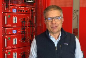 Founder and CEO Arnold Leitner in front of the PowerBloc® G3 at YouSolar’s Product Development Center in Santa Clara, CA.